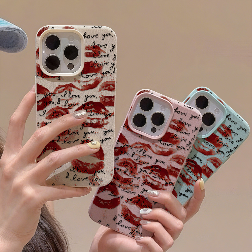 Apple Iphone 16 - Bright Red Lips Leather Phone Case